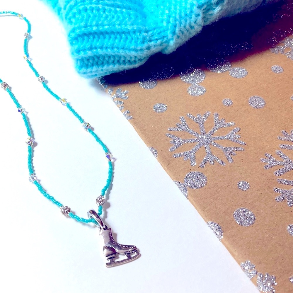 Handmade Skaters Waltz Glass Swarovski Aqua Christmas Necklace